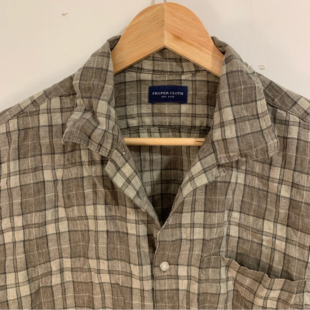 Proper Cloth Men's Linen Brown Plaid Shirt (16)